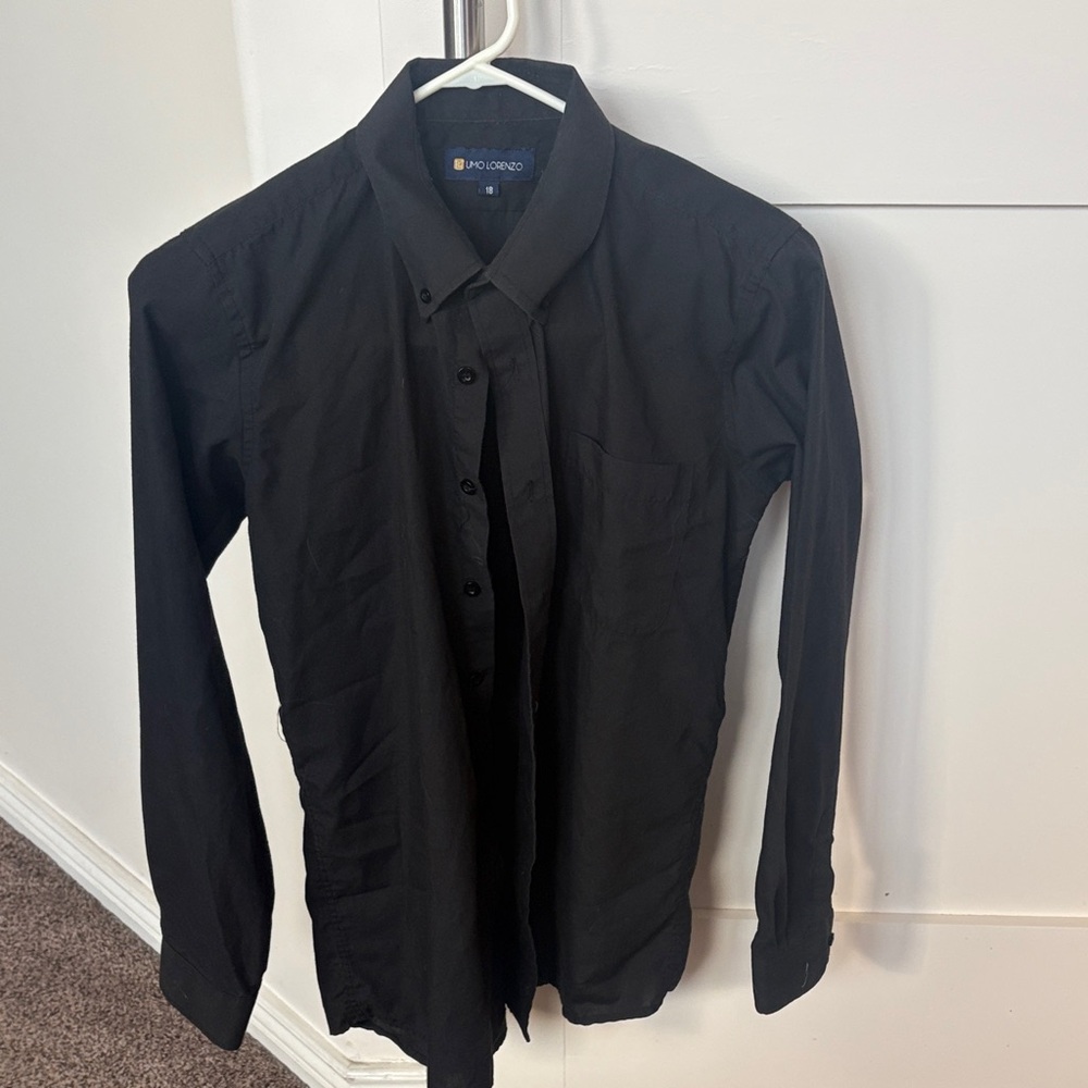 Umo Lorenzo boys 18 Classic Black Shirt button up formal funeral wedding